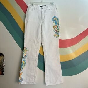 Ralph Lauren Jean Co Vintage Hand Painted White Jeans Paisley Pattern